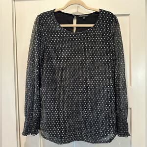 Adrianna Papell Black Silver Metallic Crepe Chiffon Blouse Size Large